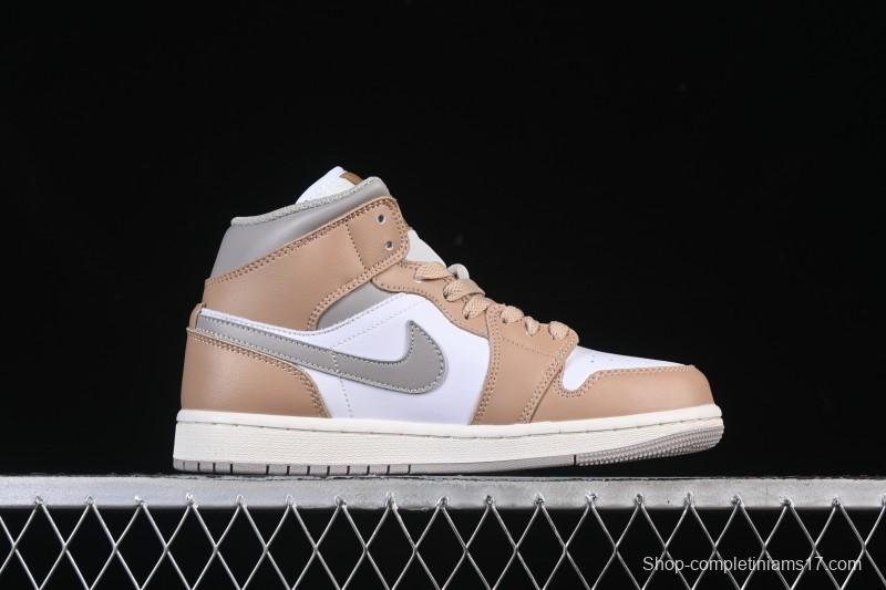 Nike Air Jordan 1 Mid AJ1 White Wheat Mid-Top Casual Sneakers - DQ8426-200