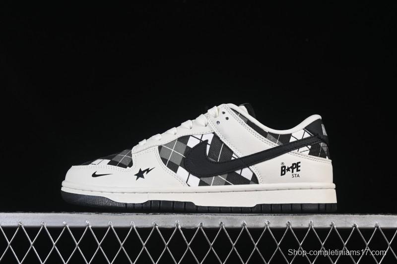 Nike SB Dunk Low BAPE Collaboration White Black Grid Low-Top Casual Skate Shoes - SC0601-463