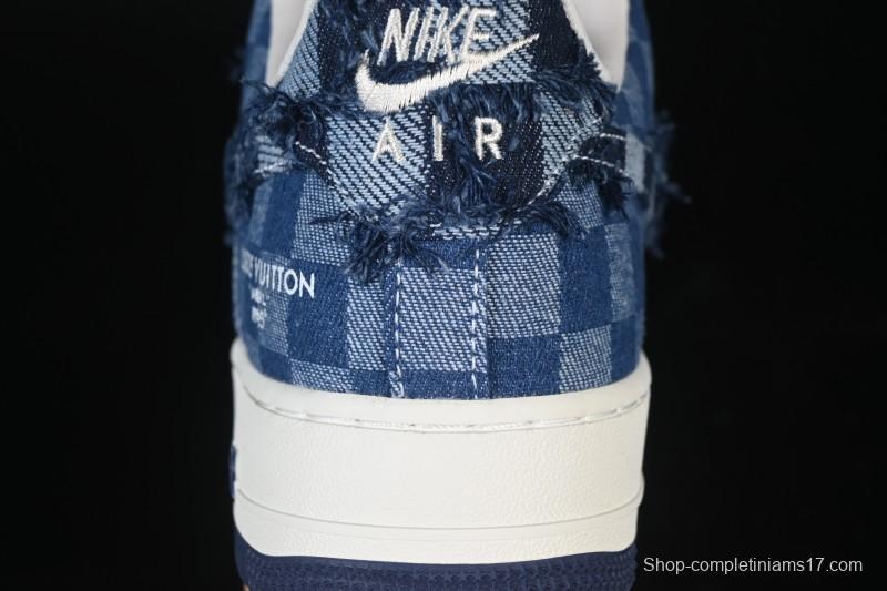 Nike Air Force 1 '07 Low Casual Sneakers in White Navy Blue - YF9511-816