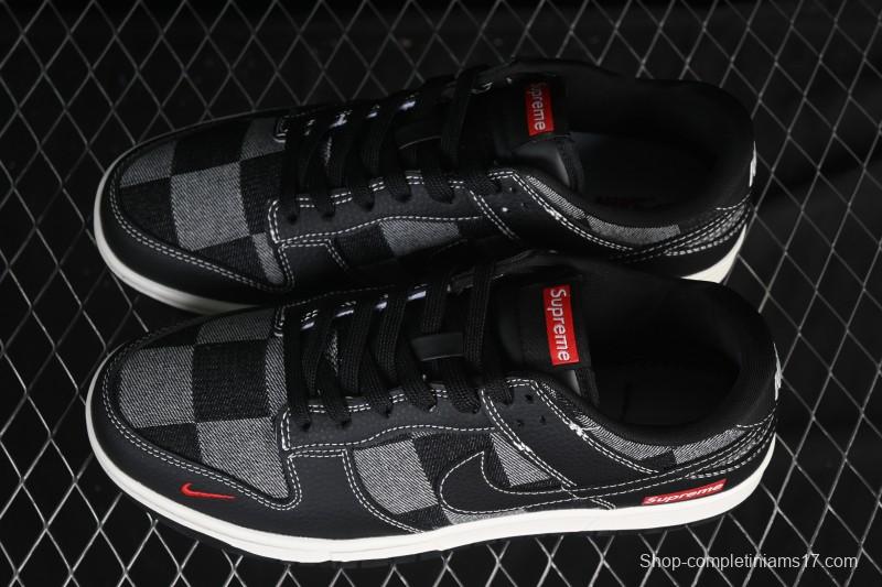 Nike SB Dunk Low Sup Collaboration Black Grey Plaid Low-Top Casual Skate Shoes - SC0601-462