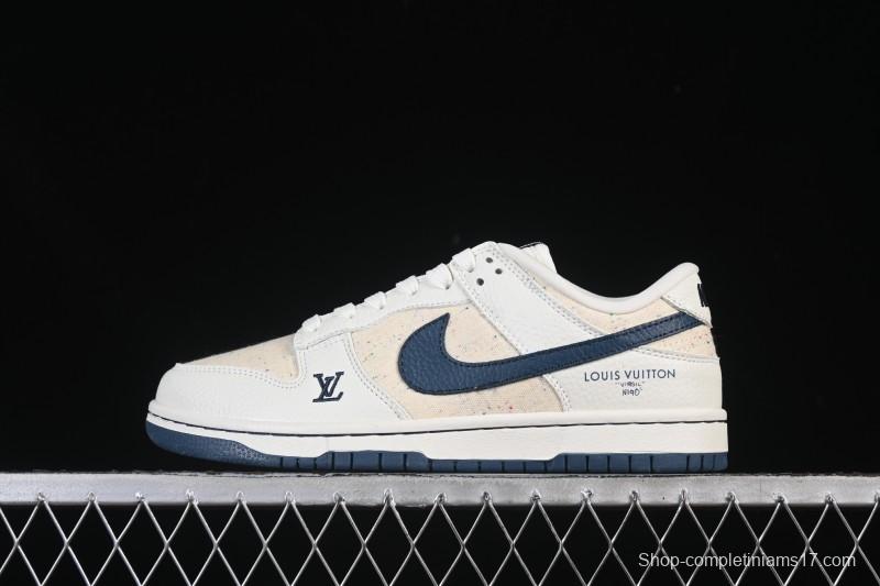 Nike SB Dunk Low LV Collaboration Beige Navy Woven Low-Top Casual Skate Shoes - SC0601-478