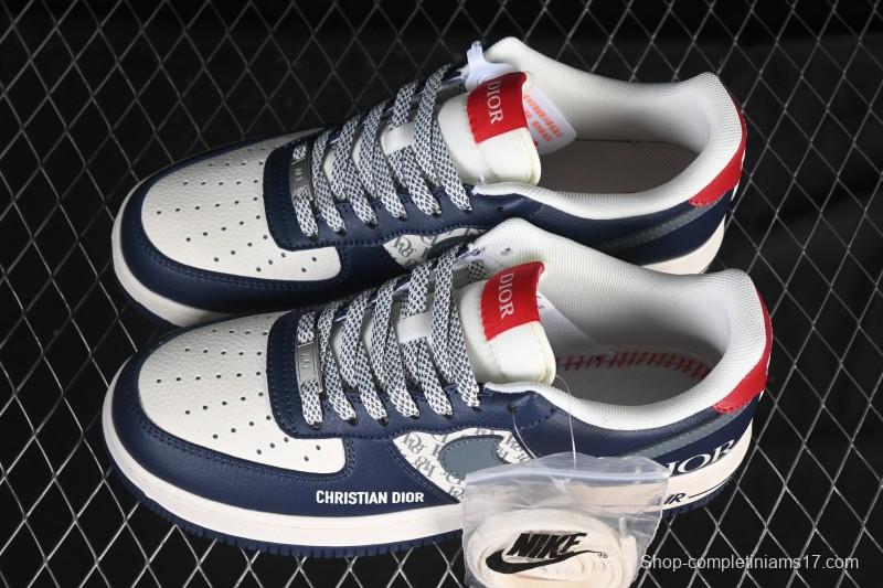 Nike Air Force 1 '07 Low Dior Collaboration White Blue Gray Hook Casual Sneakers - XD2588-603
