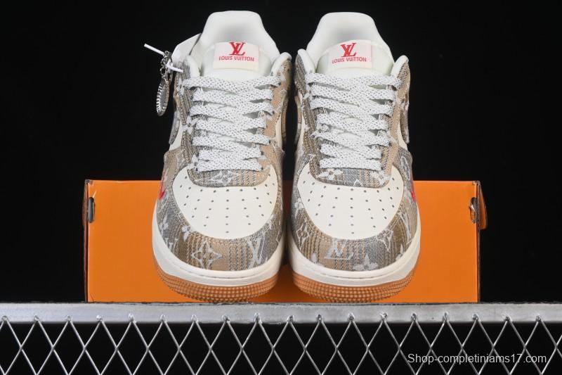 Nike Air Force 1 '07 Low LV Collaboration Grey Brown Floral Canvas Casual Sneakers - DF0188-076