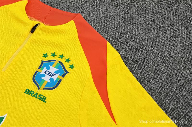 Player Version 25/26 Brazil Yellow Half Zipper Jacket+Long Pants