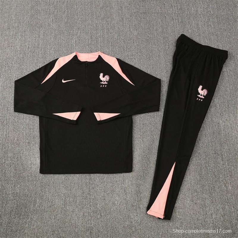 Player Version 25/26 France Black Half Zipper Jacket+Long Pants