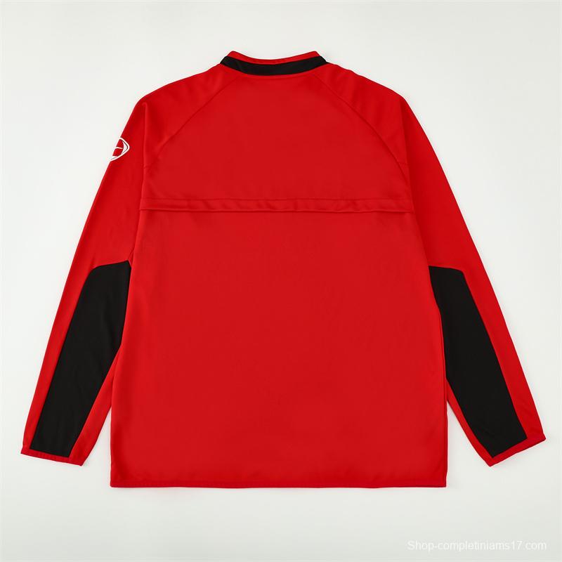 Retro 02/03 Manchester United Red Half Zipper Jacket+Long Pants