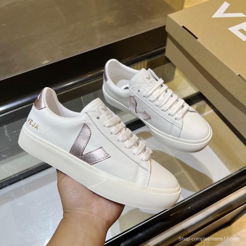 VEJA Classic White Sneakers V Logo Lace-Up Retro Flat Thick Sole Casual Sports Shoes - LY00220/LY00230