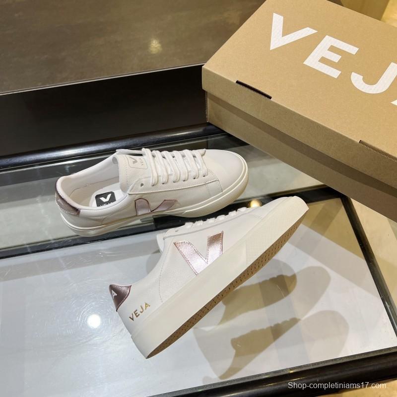 VEJA Classic White Sneakers V Logo Lace-Up Retro Flat Thick Sole Casual Sports Shoes - LY00220/LY00230
