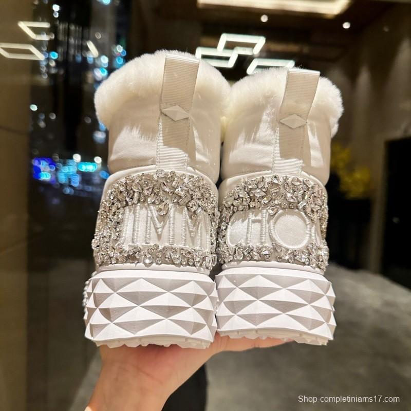 Jimmy Choo 2025 SS Casual White Sneakers with Genuine Wool Snow Boots - LY00340