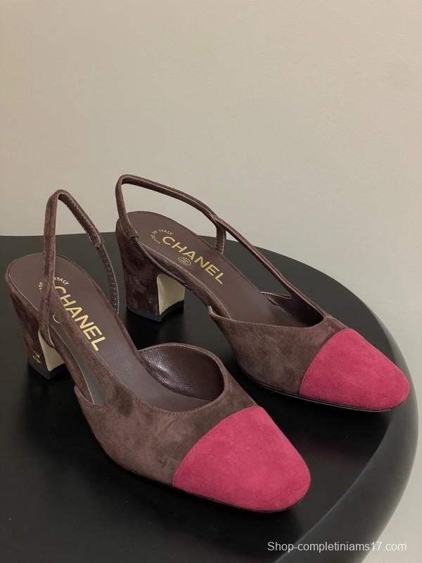 Chanel Sling-back Two-tone Suede Slingback Sandals Flat/Block Heel - KFY00280