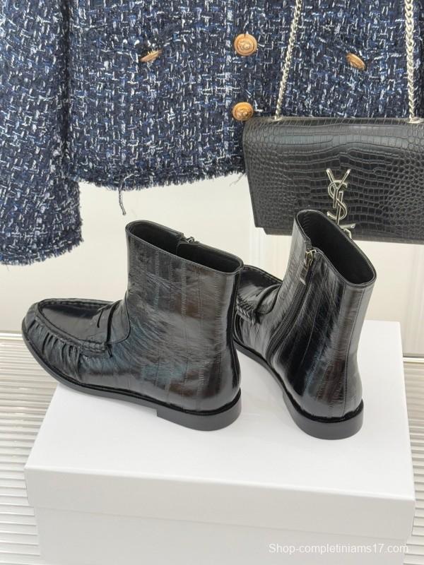 Saint Laurent YSL Letter Loaf Short Boots with Pleated Edges - KFY00430