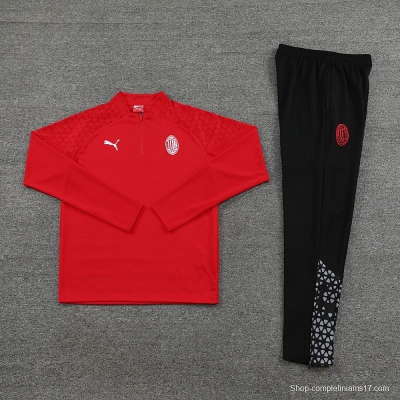 23/24 AC Milan Red S-2XL Half Zipper Jacket+Long Pants