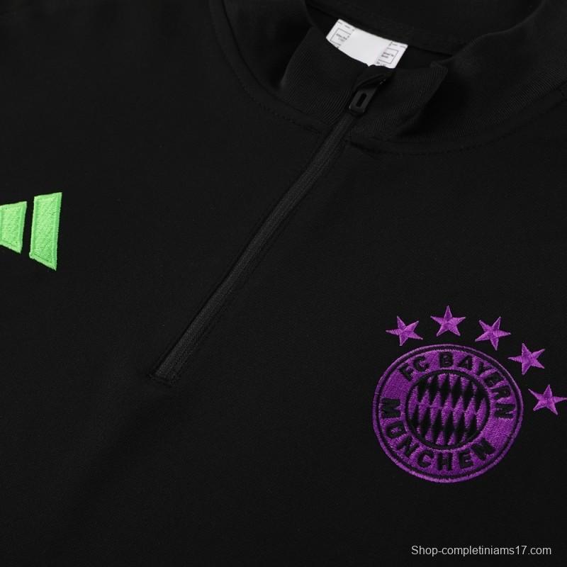 23/24 Bayern Munich Black S-2XL Half Zipper Jacket+Long Pants