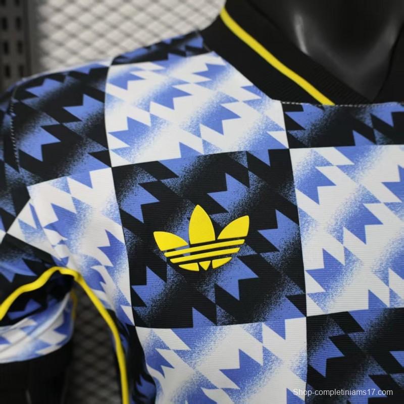 25/26 Player Version  Manchester United Blue and Black with Checkerboard Houndstooth Pattern Jersey