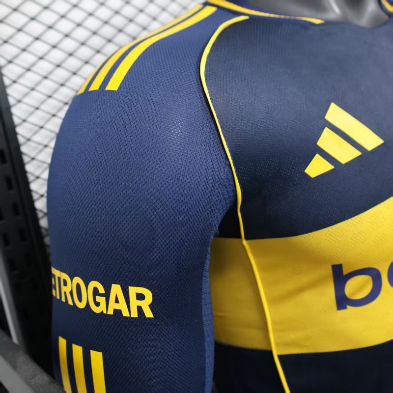 25/26 Player Version Boca Juniors Home Navy Blue with Yellow Chest Band Long Sleeve Jersey