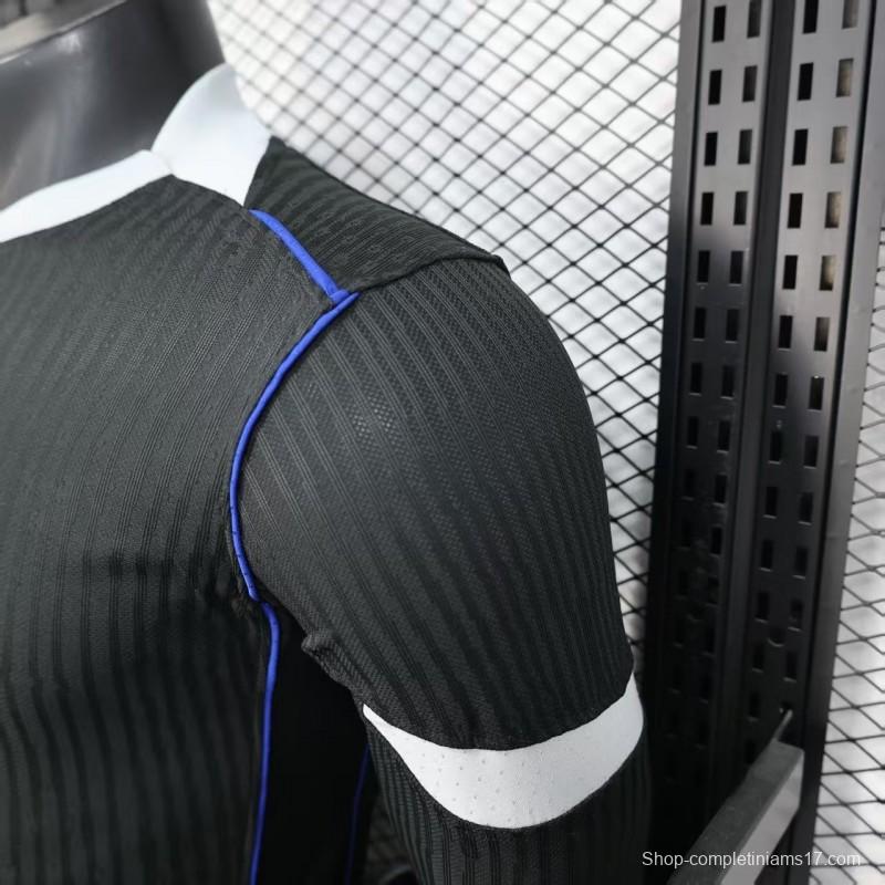 25/26 Player Version  Chelsea Away Dark Gray with Vertical Stripe Texture and Blue Piping Jersey