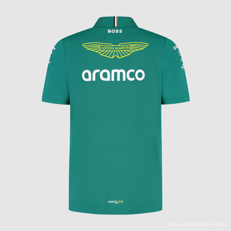 2025 F1 Aston Martin Aramco F1 Team Dark Green with Yellow Zipper Polo