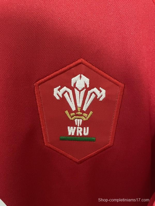 2025 Wales Red with Tonal Wave Pattern Home Jersey