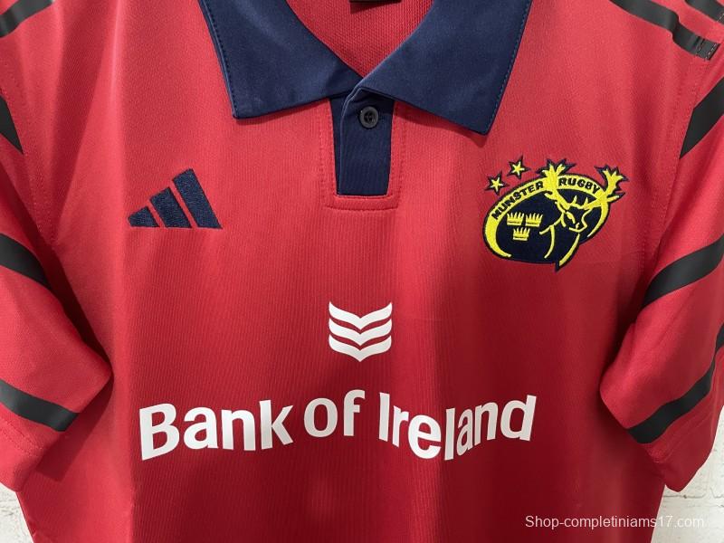 25/26 Munster Rugby Red with Navy and Grey Stripes Jersey
