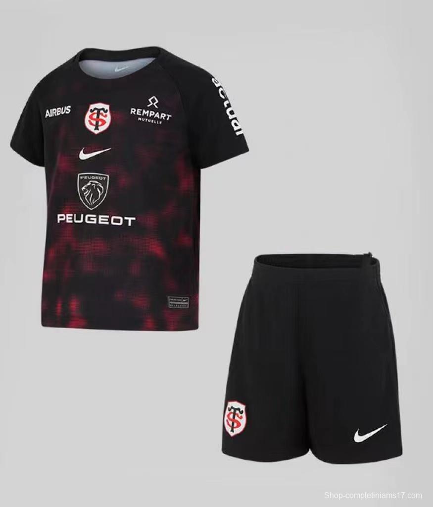 24/25 Kids Stade Toulousain Black with Red Pixel Pattern Home Jersey Kit