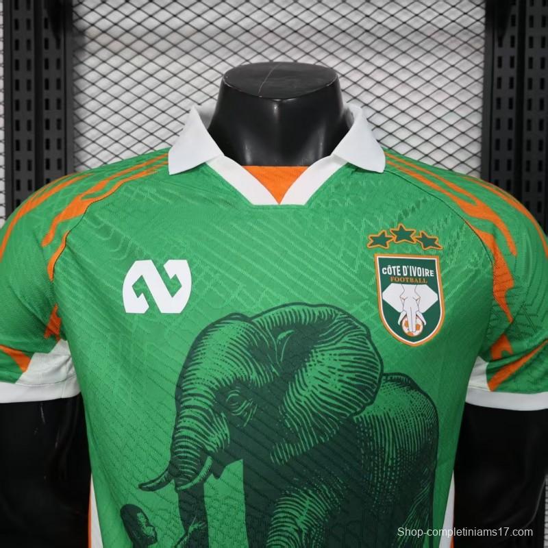 Player Version 2025 Ivory Coast Green with Elephant Graphic and Orange Trim Jersey