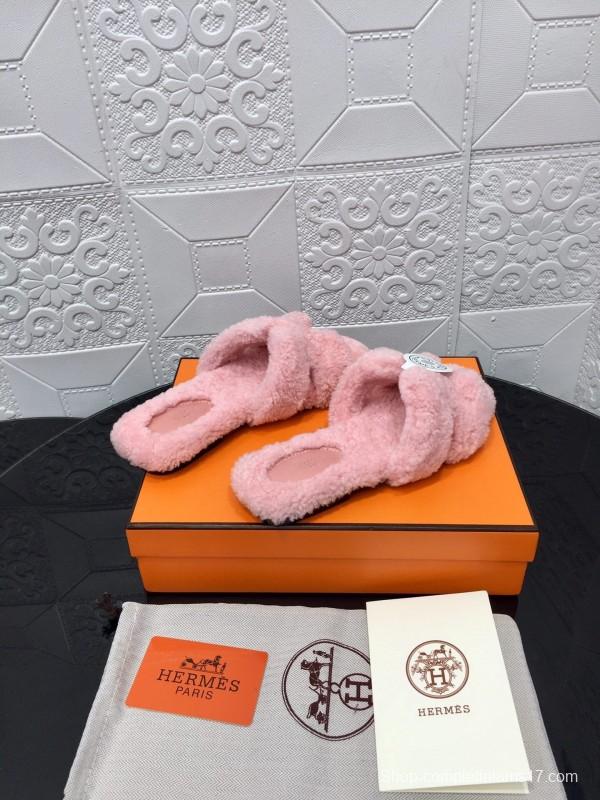 H Eiderdown Teddy Wool H Slippers Flat Sole Winter Home Shoes - LY00240