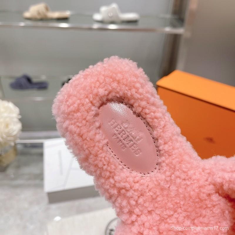H Teddy Wool H Slippers Flat Sole Autumn Winter - LY00240