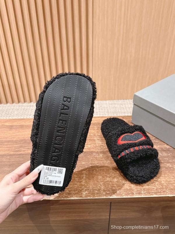 Balenciaga Paris World Limited Edition Series Embroidered Platform Shearling Slippers - AS00200