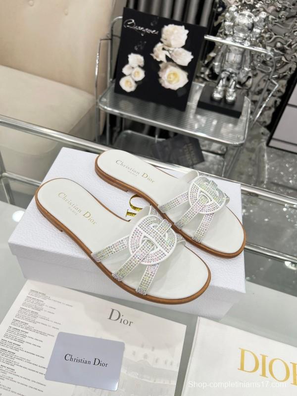 Dior D-Lane Sandals Hollow-out Flat Sandals with Gold Embellishment - LY00220/LY00260