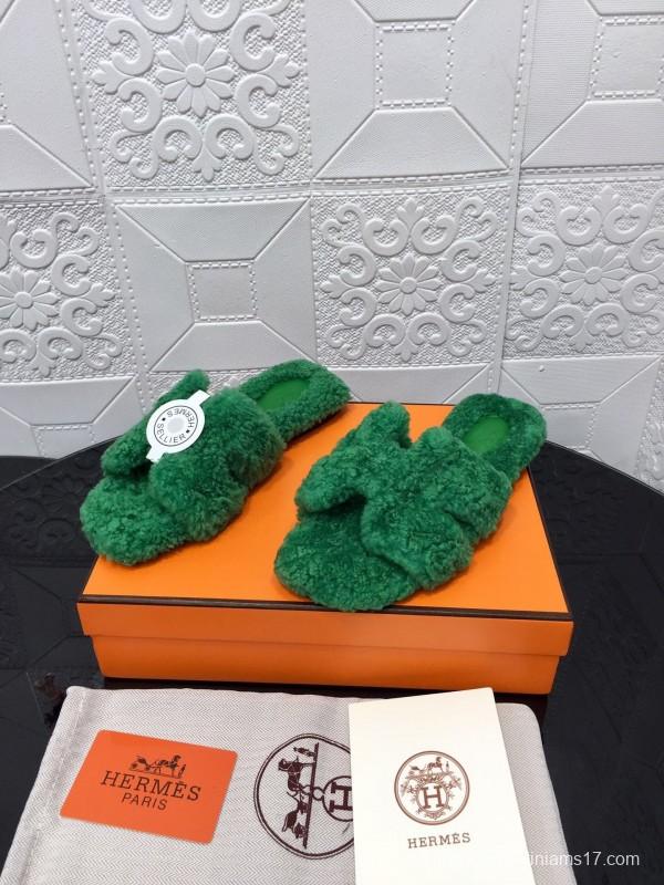 H Teddie Wool H Slippers Flat Sole Winter Home Shoes - LY00240