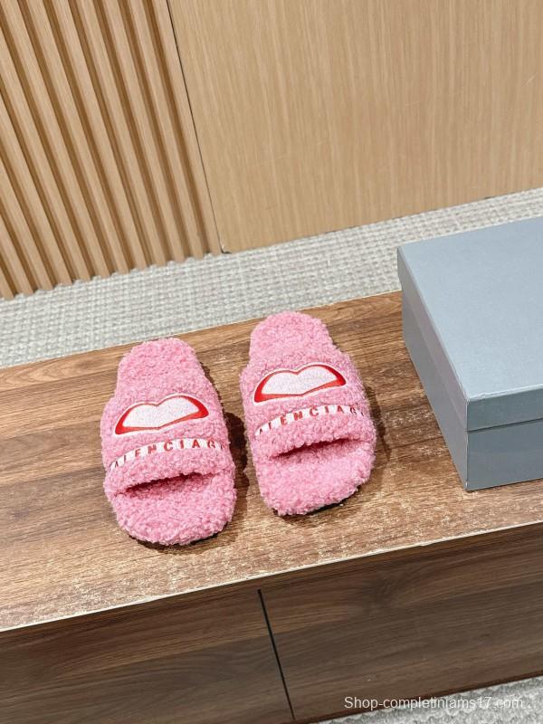 Balenciaga 2025 SS Qixi Limited Series Letter Embroidery Platform Shearling Slippers - AS00200