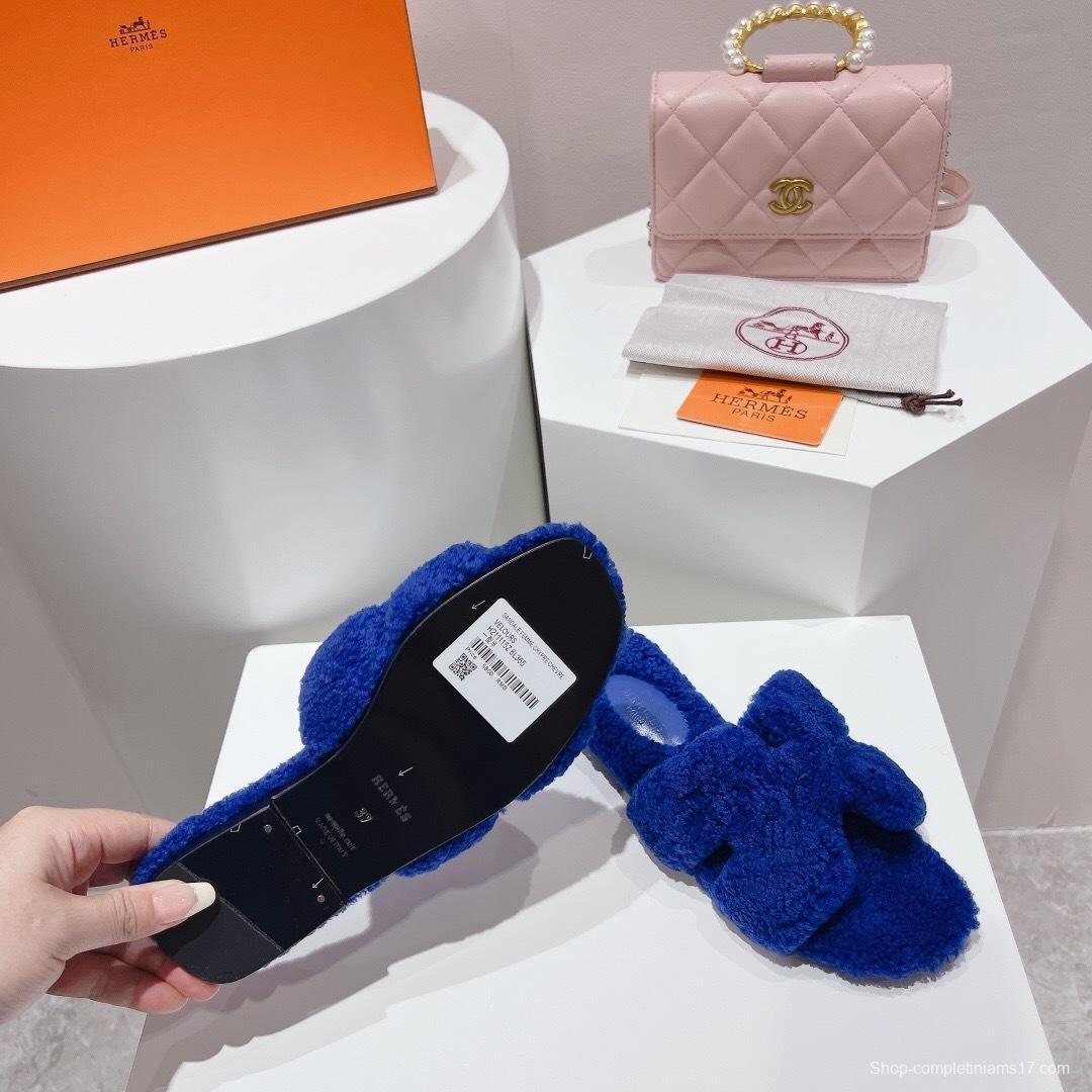 H Teddy Wool H Slippers Flat Sole Winter Edition - LY00240