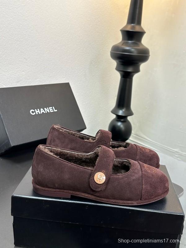 Chanel 2025 SS New French Mary Jane Flat Shoes with Fur - KFY00300