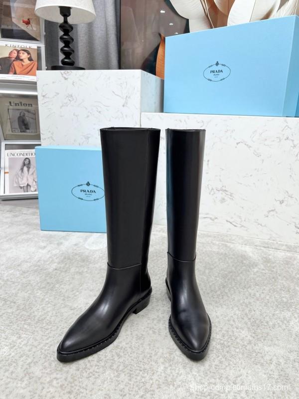 Prada Classic Triangle Logo Pointed Toe Boots - LY00400