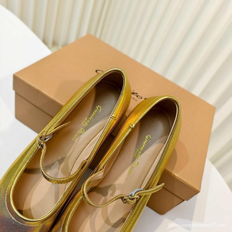 Gianvito Rossi Bohemian Style Flat Ballet Shoes with Simple Buckle Strap - LY00310