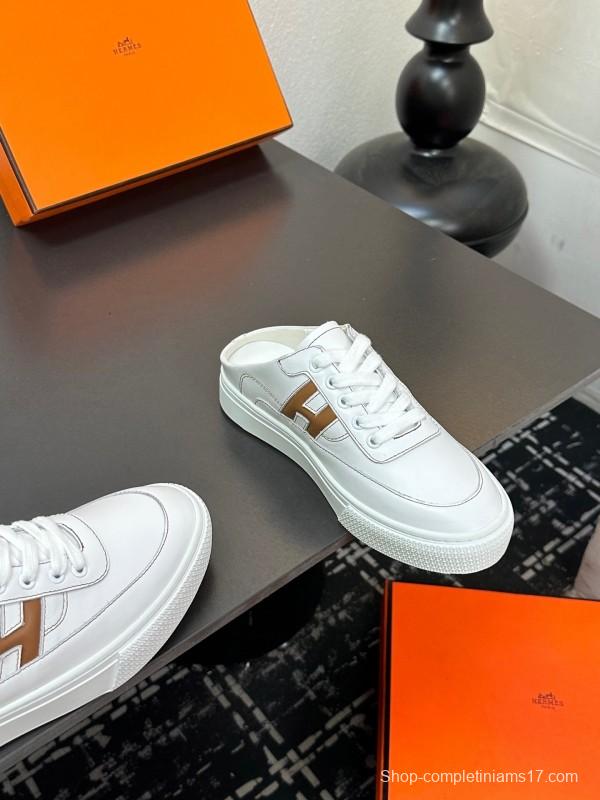 Hermes Deep Series Couple White Sneakers Casual Skate Shoes - AS00320