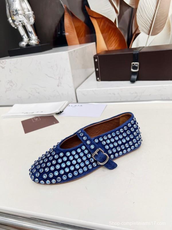 Alaia 2025/SS Crystal-Studded Ballet Dance Shoes with 0.8CM Inner Height - LY00340