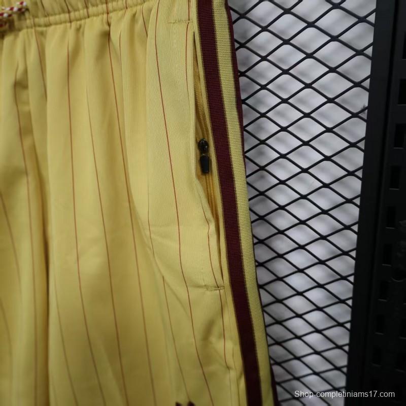 Player Version 25/26 Arsenal Yellow with Burgundy Side Stripes and Pinstripes Shorts