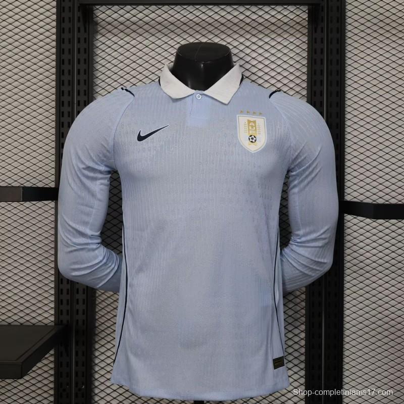 2026 Player Version Uruguay Light Blue with White Collar Long Sleeve Jersey