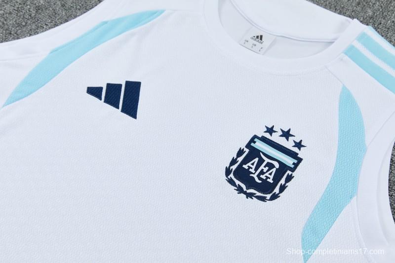 26/27 Argentina White Sleeveless Training Vest +Soccer Shorts