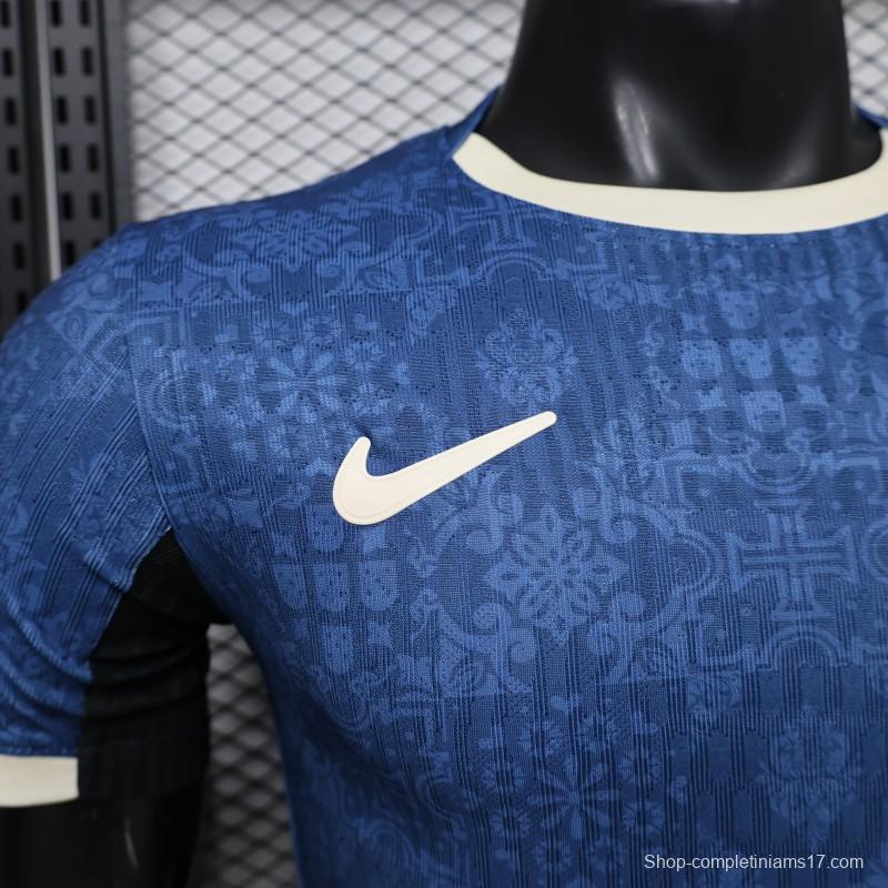 Player Version 2027 Portugal Away Blue with Jacquard Pattern Jersey