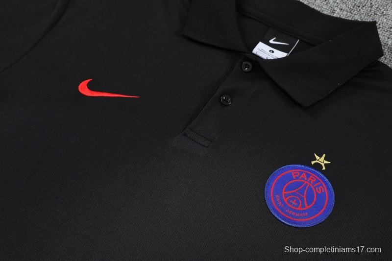 26/27  Paris Black Polo Training Shirt + Long Pants Tracksuit
