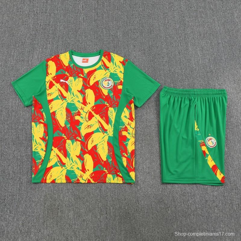 25/26 Senegal Green Tropical Floral Print Short Sleeve Training Suit + Shorts