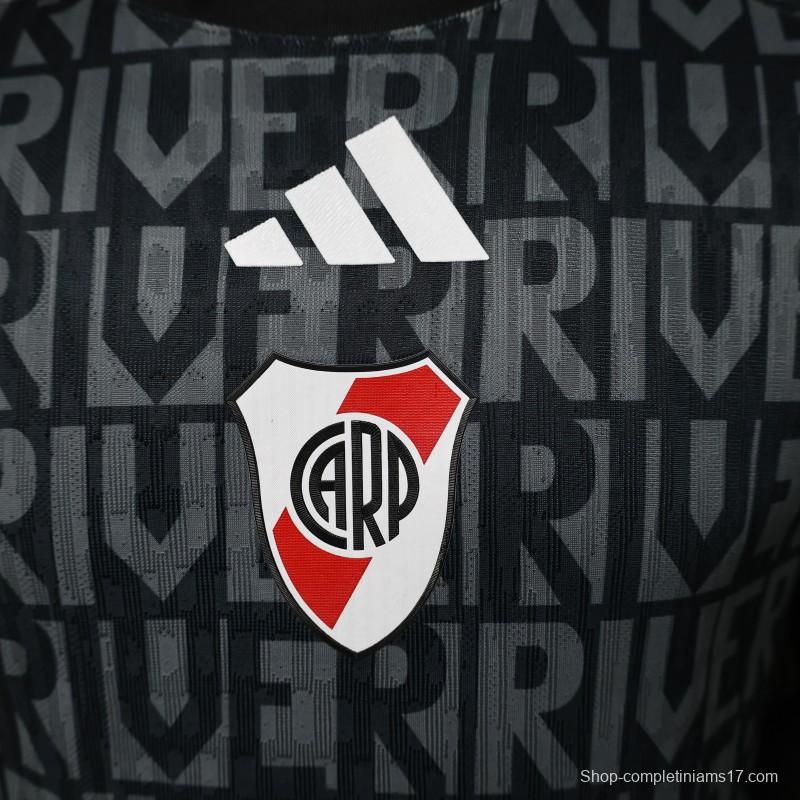 Player Version 26/27 River Plate Away Black with All-Over Letter Print Jersey