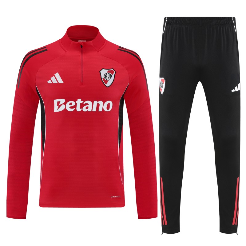 25/26 Riverbed Red Half Zipper Jacket Tracksuit + Black Long Pants