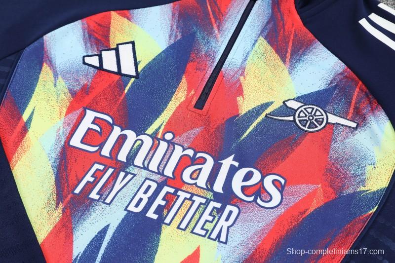 26/27 Arsenal Navy Blue Flame Print Half Zipper Jacket Tracksuit + Long Pants