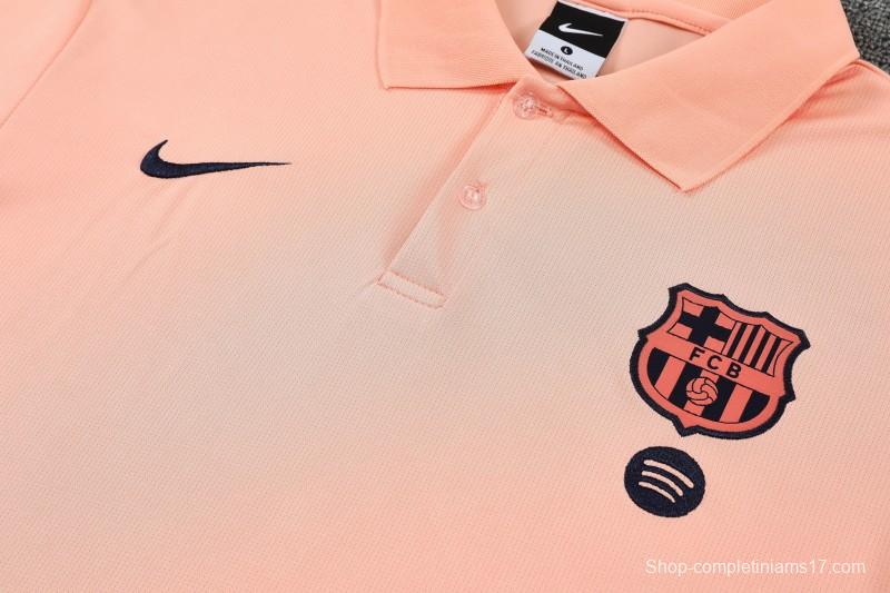 26/27  Barcelona Salmon Pink  Polo Training Shirt + Navy Blue Long Pants Tracksuit