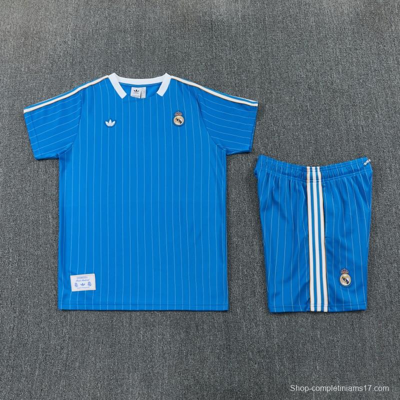 26/27 Real Madrid  Blue Pinstripe  Short Sleeve+Soccer Shorts