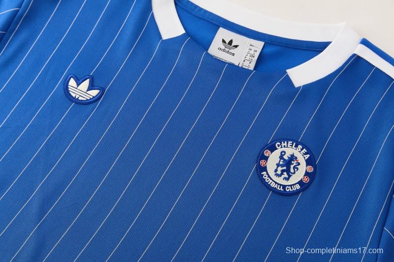 26/27 Chelsea FC  Blue  Stripes Short Sleeve+ White Soccer Shorts