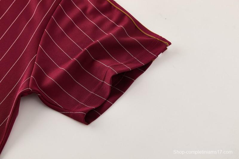 26/27  Arsenal  Maroon Pinstripe Short Sleeve+Soccer Shorts